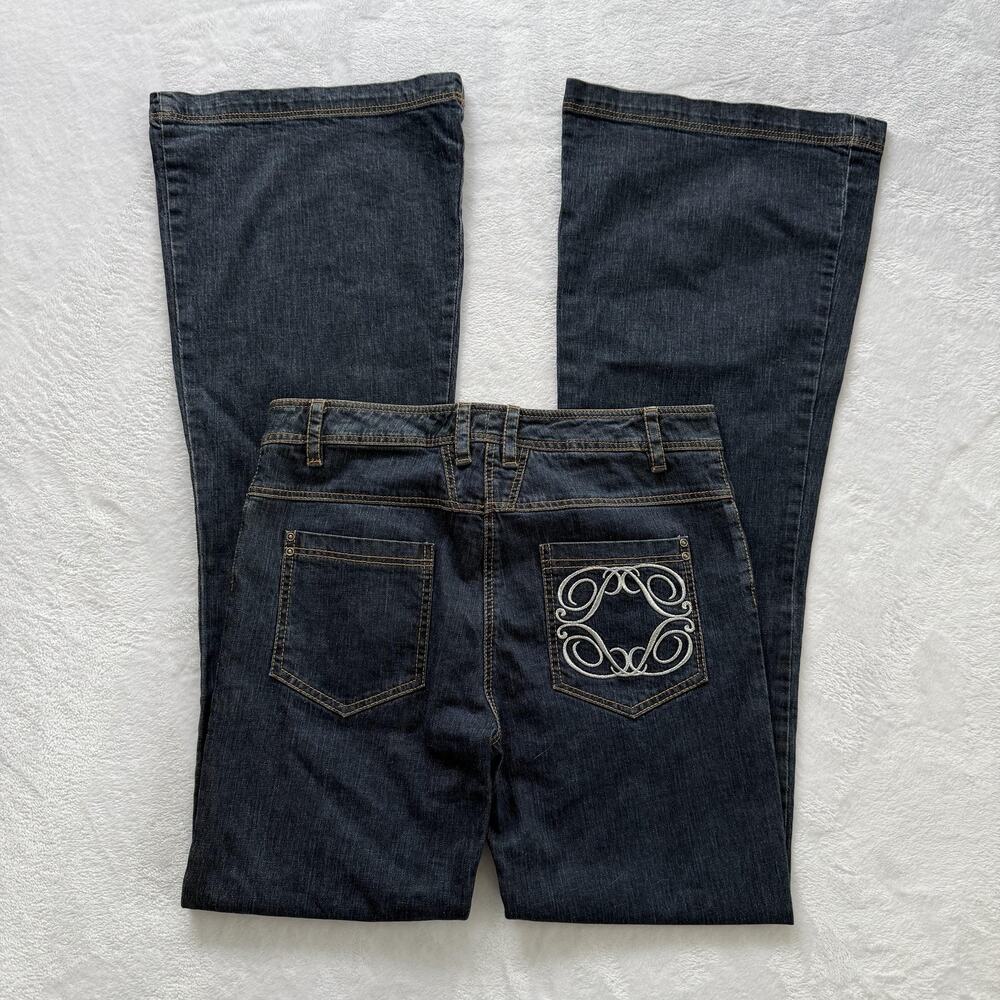 Patrizia Pepe Jeans Womens 42 Blue Dark Wash Denim Flare Embroidered Italy